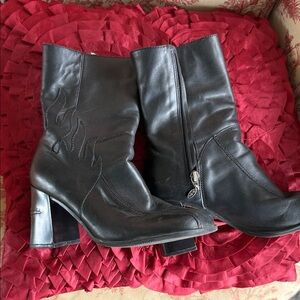 Harley-Davidson Black Heeled Boots with Flame Detail